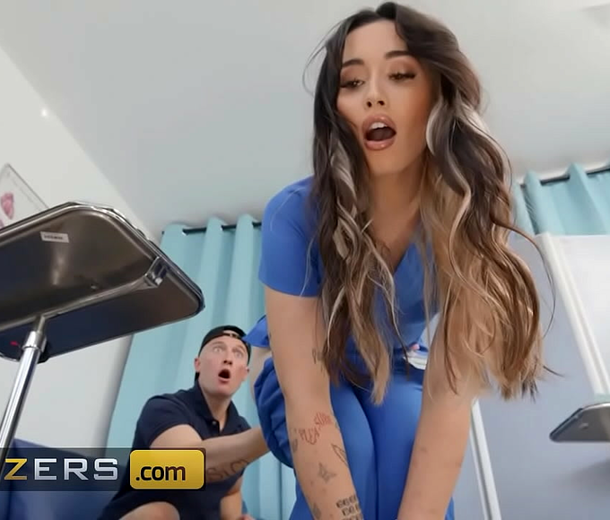BRAZZERS ~ Aria Lee & Lulu Chu, Sexy Nurses, Take Advantage of a Lucky Patient - Zac's Cum Sample!